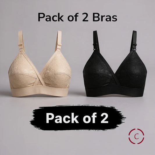 Pack of 2 Non-Padded & Non-Wired Full Net Transparent Cotton Bras