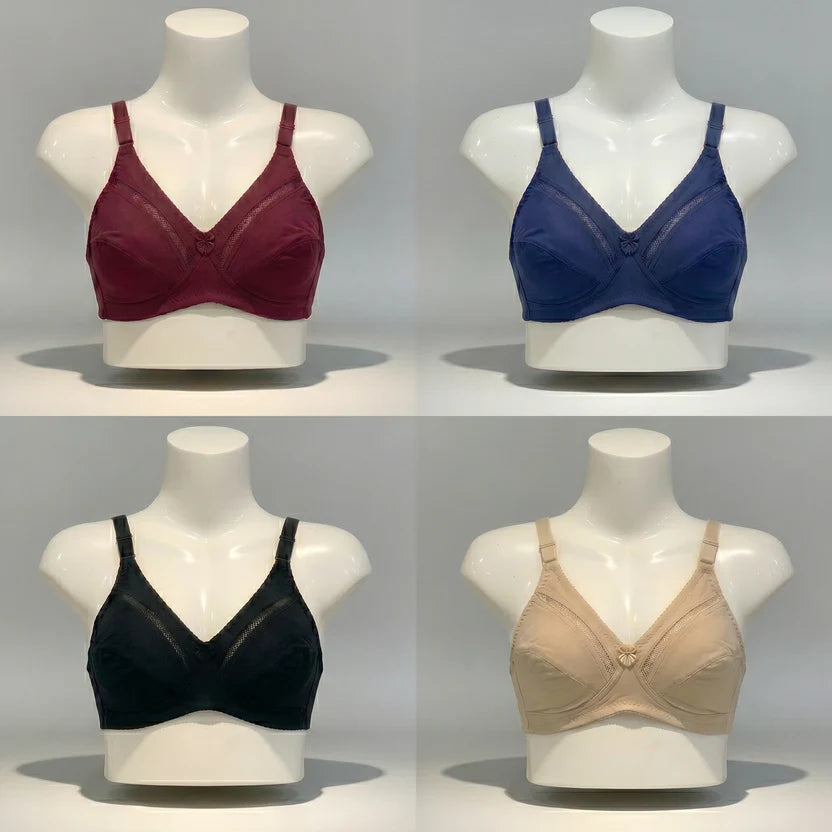 Pack of 4 Women’s Cotton Comfort Bras – Non Padded, Soft & Comfortable