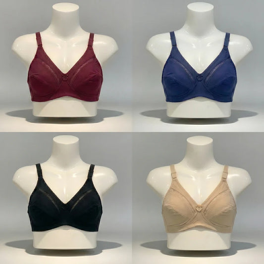 Pack of 4 Women’s Cotton Comfort Bras – Non Padded, Soft & Comfortable